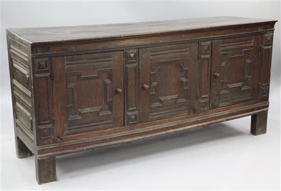 A 17th century Flemish oak dresser base, W.5ft 10in.